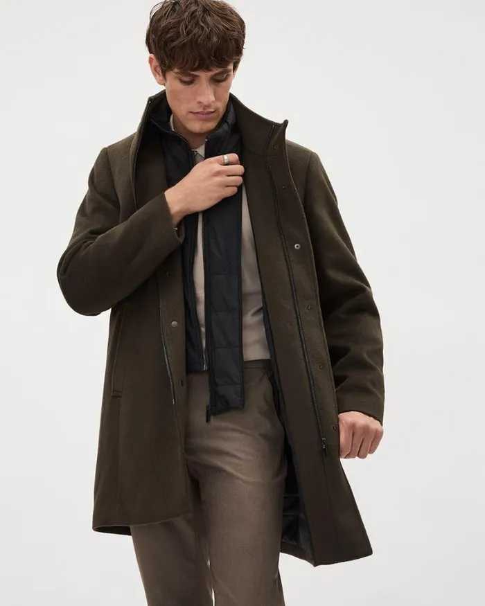 RWandCO Coats and Jackets Classic Brown MockNeck Wool Coat With Dickey Brown 8211 Men