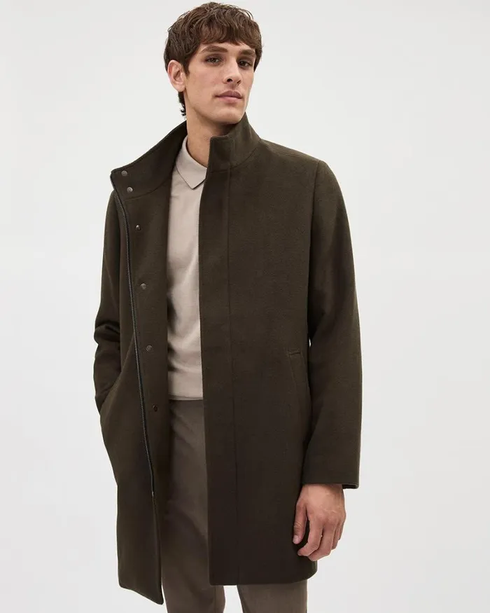 RWandCO Coats and Jackets Classic Brown MockNeck Wool Coat With Dickey Brown 8211 Men