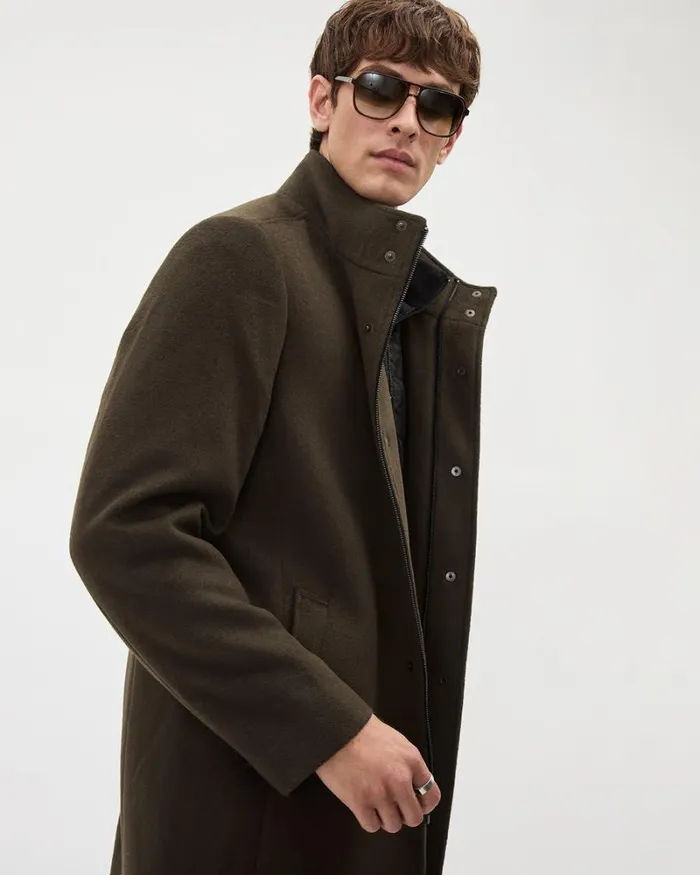 RWandCO Coats and Jackets Classic Brown MockNeck Wool Coat With Dickey Brown 8211 Men
