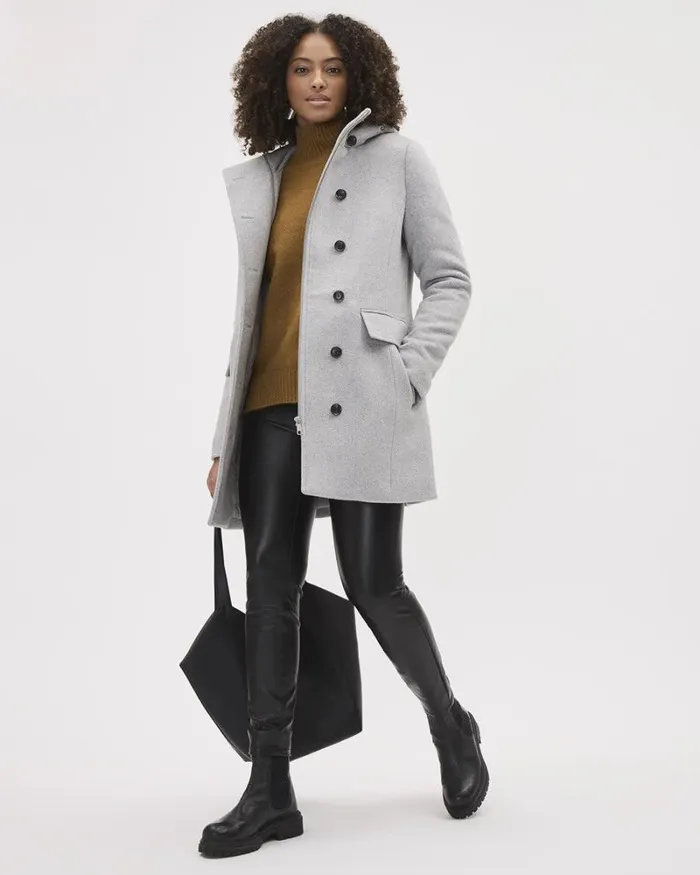 RWandCO Coats and Jackets Classic Wool Coat With Hooded High Neckline Light Grey Mix 8211 Women RWandCO Coats and Jackets Classic Wool Coat With Hooded High Neckline Light Grey Mix 8211 Women
