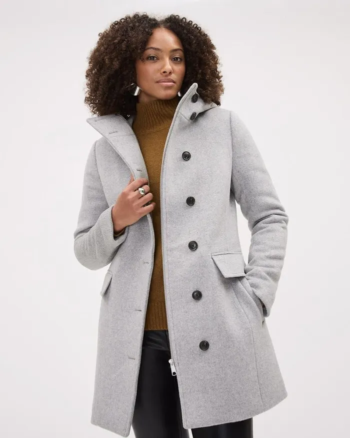 RWandCO Coats and Jackets Classic Wool Coat With Hooded High Neckline Light Grey Mix 8211 Women RWandCO Coats and Jackets Classic Wool Coat With Hooded High Neckline Light Grey Mix 8211 Women