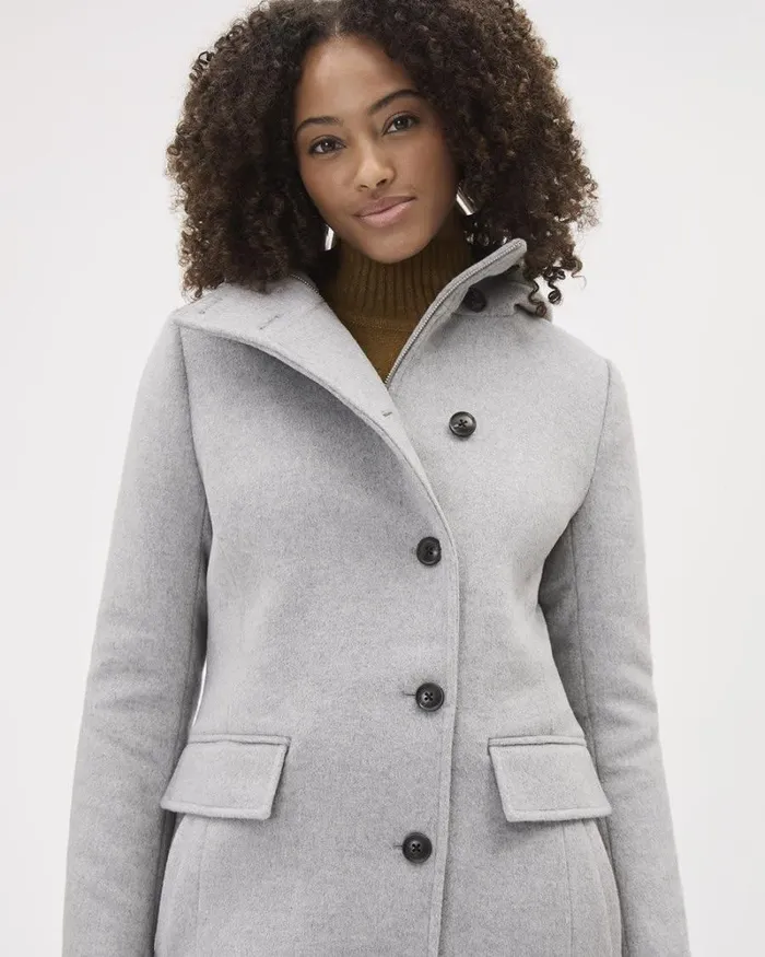 RWandCO Coats and Jackets Classic Wool Coat With Hooded High Neckline Light Grey Mix 8211 Women RWandCO Coats and Jackets Classic Wool Coat With Hooded High Neckline Light Grey Mix 8211 Women