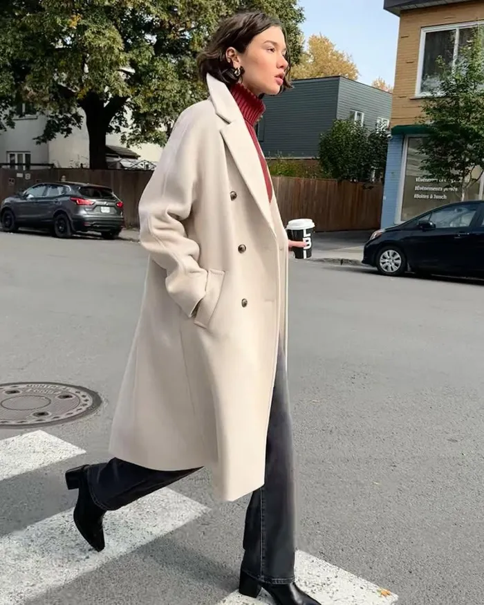 RWandCO Coats and Jackets DoubleBreasted Long Wool Coat Light Oatmeal Mix 8211 Women RWandCO Coats and Jackets DoubleBreasted Long Wool Coat Light Oatmeal Mix 8211 Women