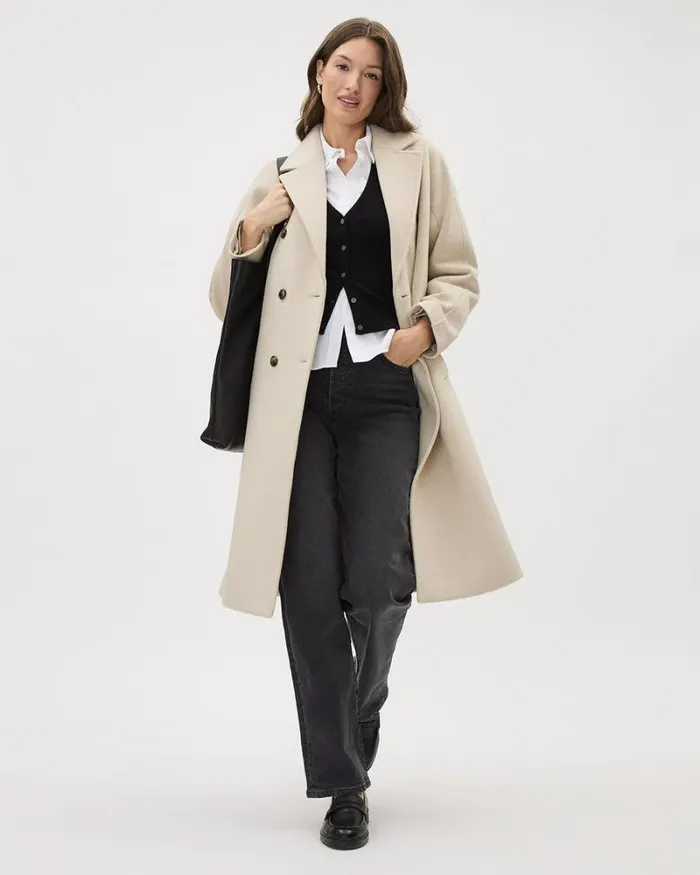 RWandCO Coats and Jackets DoubleBreasted Long Wool Coat Light Oatmeal Mix 8211 Women RWandCO Coats and Jackets DoubleBreasted Long Wool Coat Light Oatmeal Mix 8211 Women