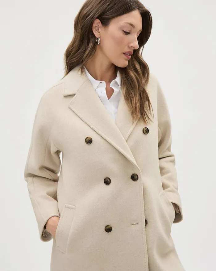 RWandCO Coats and Jackets DoubleBreasted Long Wool Coat Light Oatmeal Mix 8211 Women RWandCO Coats and Jackets DoubleBreasted Long Wool Coat Light Oatmeal Mix 8211 Women