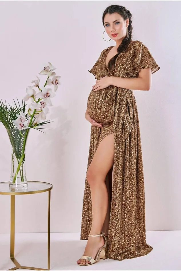 RWandCO Dresses and Jumpsuits Goddiva 8211 Wrap Printed Chiffon Maxi Animal Print 8211 Maternity Leopardprint 8211 Women RWandCO Dresses and Jumpsuits Goddiva 8211 Wrap Printed Chiffon Maxi Animal Print 8211 Maternity Leopardprint 8211 Women