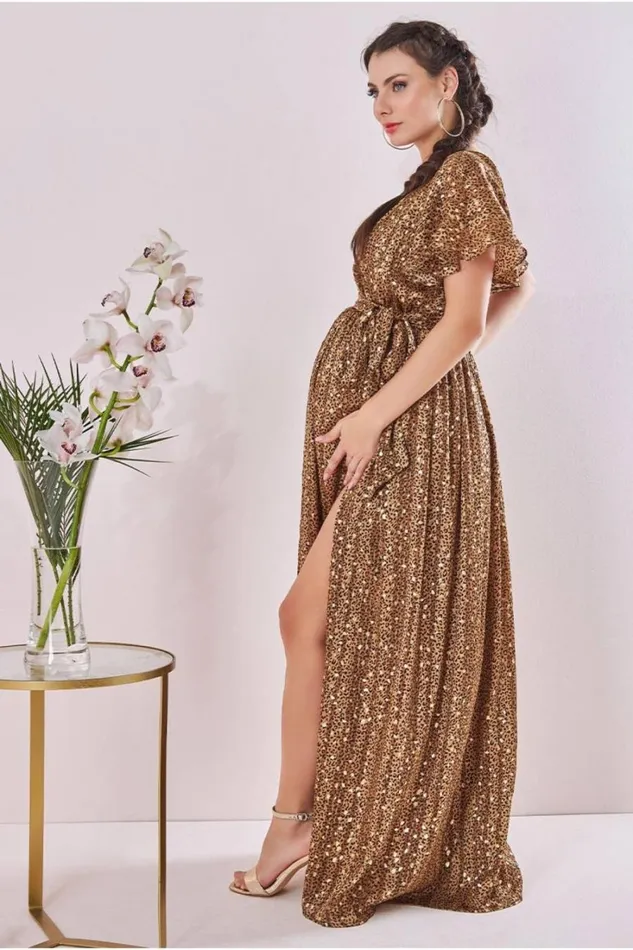 RWandCO Dresses and Jumpsuits Goddiva 8211 Wrap Printed Chiffon Maxi Animal Print 8211 Maternity Leopardprint 8211 Women RWandCO Dresses and Jumpsuits Goddiva 8211 Wrap Printed Chiffon Maxi Animal Print 8211 Maternity Leopardprint 8211 Women