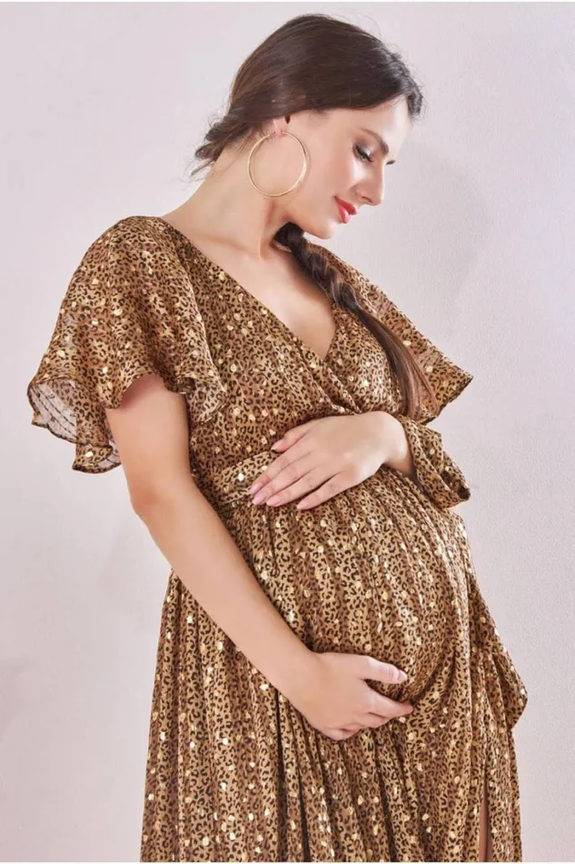 RWandCO Dresses and Jumpsuits Goddiva 8211 Wrap Printed Chiffon Maxi Animal Print 8211 Maternity Leopardprint 8211 Women RWandCO Dresses and Jumpsuits Goddiva 8211 Wrap Printed Chiffon Maxi Animal Print 8211 Maternity Leopardprint 8211 Women