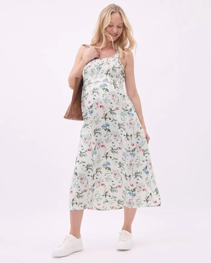 RWandCO Dresses and Jumpsuits Sleeveless Midi Dress With Smocked Top 8211 Thyme Maternity Snow White Multi 8211 Women RWandCO Dresses and Jumpsuits Sleeveless Midi Dress With Smocked Top 8211 Thyme Maternity Snow White Multi 8211 Women