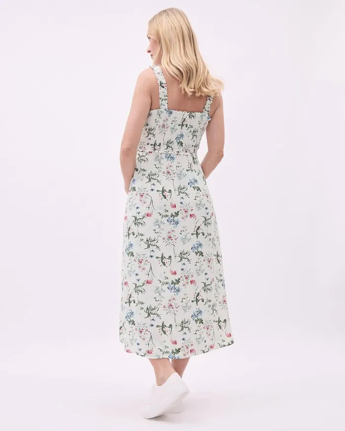 RWandCO Dresses and Jumpsuits Sleeveless Midi Dress With Smocked Top 8211 Thyme Maternity Snow White Multi 8211 Women