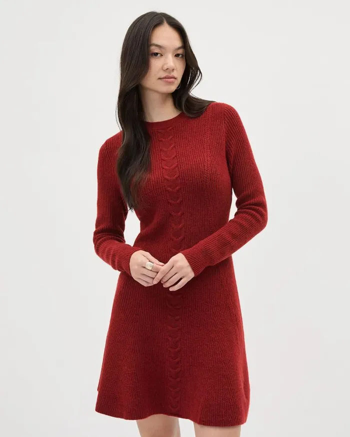 RWandCO Dresses LongSleeve CrewNeck Mini Dress Winery 8211 Women
