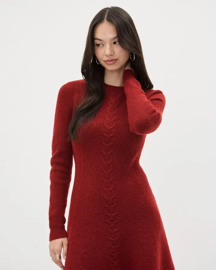 RWandCO Dresses LongSleeve CrewNeck Mini Dress Winery 8211 Women RWandCO Dresses LongSleeve CrewNeck Mini Dress Winery 8211 Women