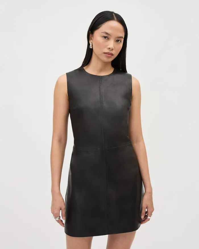 RWandCO Dresses Mini Shift Genuine Leather Dress Black 8211 Women