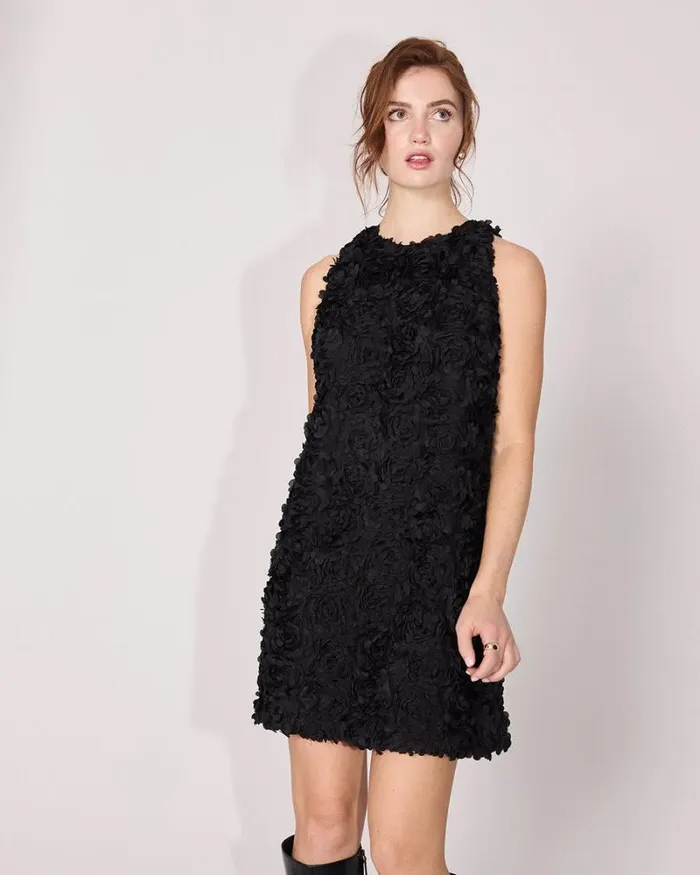 RWandCO Dresses Sleeveless HalterNeck Mini Cocktail Dress With Floral Pattern Black 8211 Women