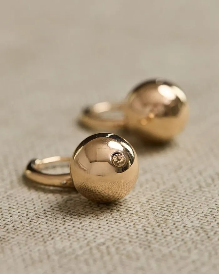 RWandCO Earrings 2in1 Small Hoops With Ball Pendants Gold 8211 Women RWandCO Earrings 2in1 Small Hoops With Ball Pendants Gold 8211 Women