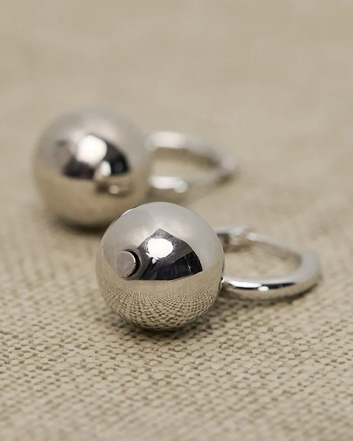 RWandCO Earrings 2in1 Small Hoops With Ball Pendants Silver 8211 Women RWandCO Earrings 2in1 Small Hoops With Ball Pendants Silver 8211 Women