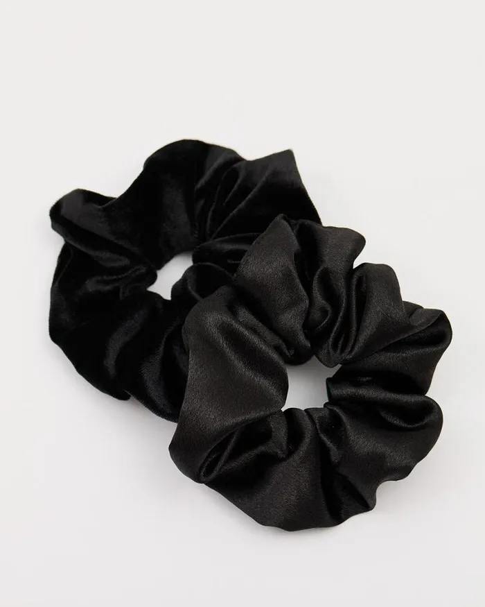 RWandCO Hair Accessories Velvet And Satin Scrunchies 8211 Set Of 2 Black 8211 Women RWandCO Hair Accessories Velvet And Satin Scrunchies 8211 Set Of 2 Black 8211 Women
