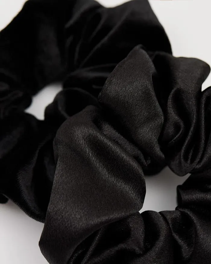RWandCO Hair Accessories Velvet And Satin Scrunchies 8211 Set Of 2 Black 8211 Women RWandCO Hair Accessories Velvet And Satin Scrunchies 8211 Set Of 2 Black 8211 Women