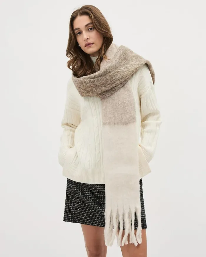 RWandCO Hats Gloves and Scarves ColourBlocked Chunky Scarf Taupe Mix 8211 Women RWandCO Hats Gloves and Scarves ColourBlocked Chunky Scarf Taupe Mix 8211 Women