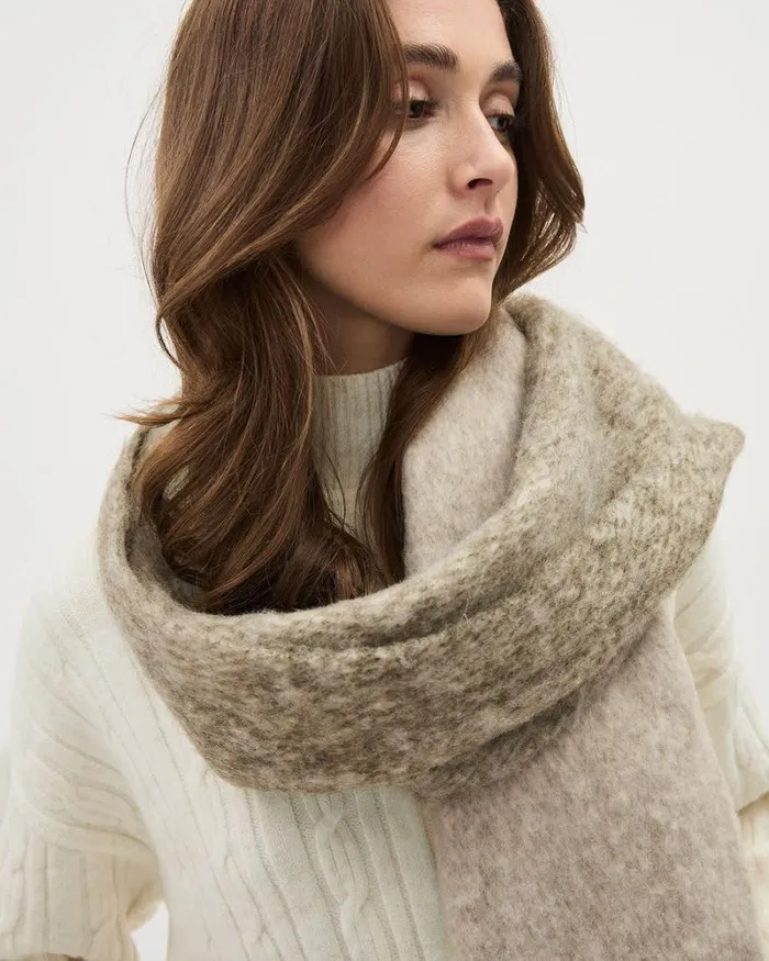 RWandCO Hats Gloves and Scarves ColourBlocked Chunky Scarf Taupe Mix 8211 Women