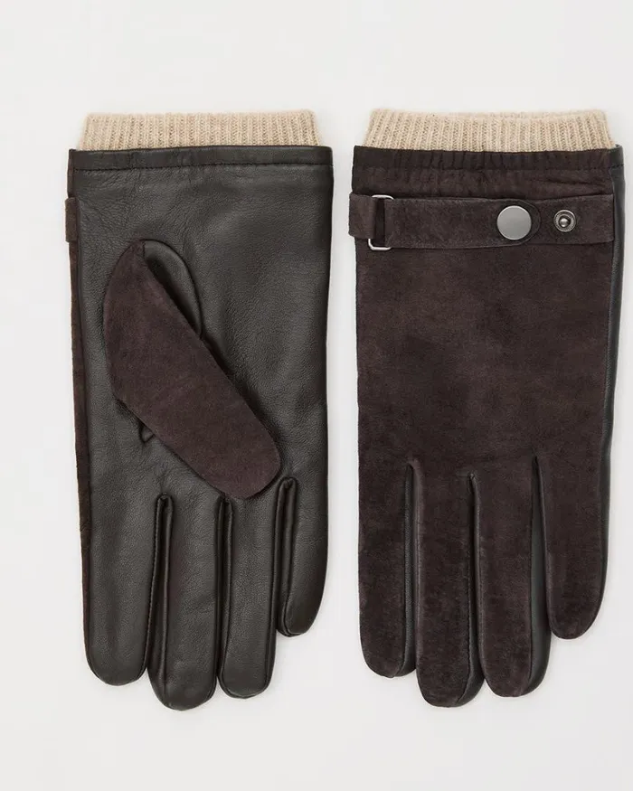 RWandCO Hats Gloves and Scarves Suede And Leather Gloves With Tab Brown 8211 Men RWandCO Hats Gloves and Scarves Suede And Leather Gloves With Tab Brown 8211 Men