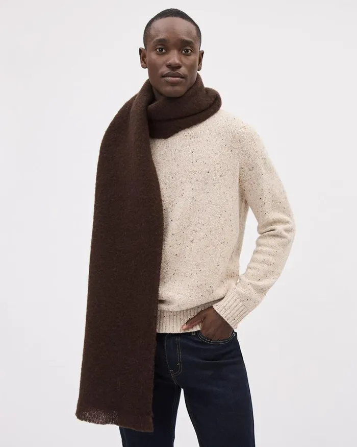 RWandCO Hats Gloves and Scarves TwoTone Boucl Scarf With Fringes Brown 8211 Men RWandCO Hats Gloves and Scarves TwoTone Boucl Scarf With Fringes Brown 8211 Men