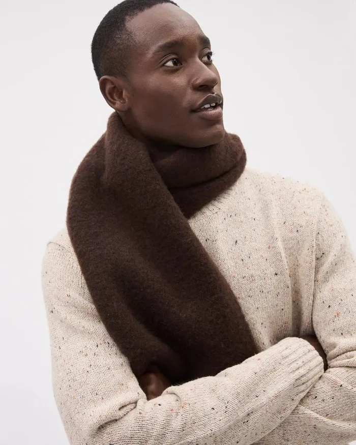RWandCO Hats Gloves and Scarves TwoTone Boucl Scarf With Fringes Brown 8211 Men RWandCO Hats Gloves and Scarves TwoTone Boucl Scarf With Fringes Brown 8211 Men