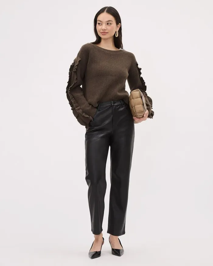 RWandCO HighRise StraightLeg HighRise Faux Leather Pant Black 8211 Women