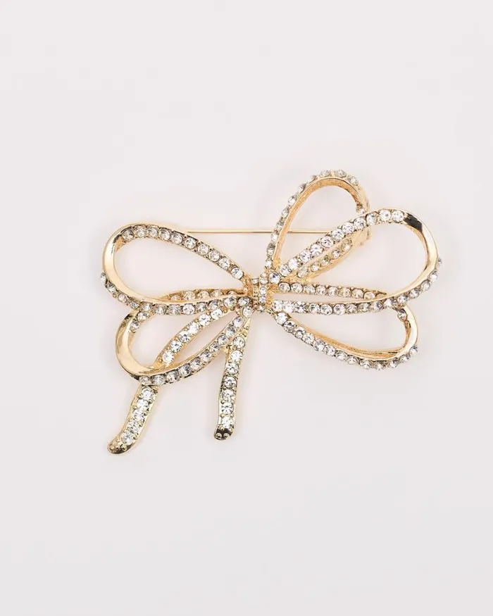 RWandCO Jewelry Ribbon Brooch With Rhinestones Gold 8211 Women