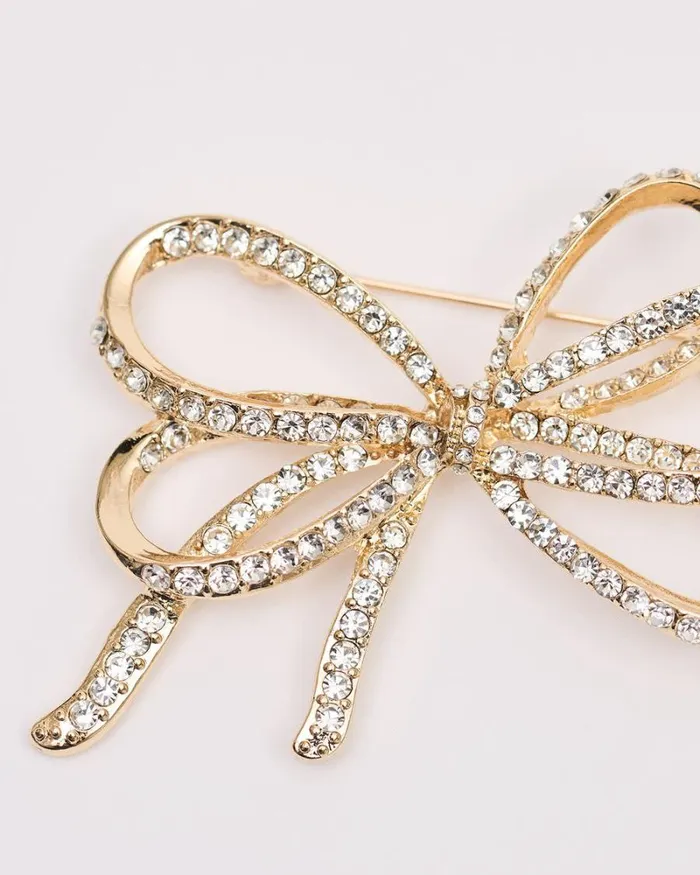 RWandCO Jewelry Ribbon Brooch With Rhinestones Gold 8211 Women RWandCO Jewelry Ribbon Brooch With Rhinestones Gold 8211 Women