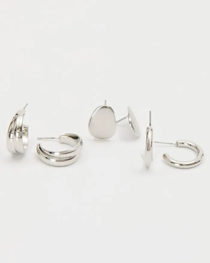 RWandCO Jewelry Various Earrings 8211 3 Pairs Silver 8211 Women