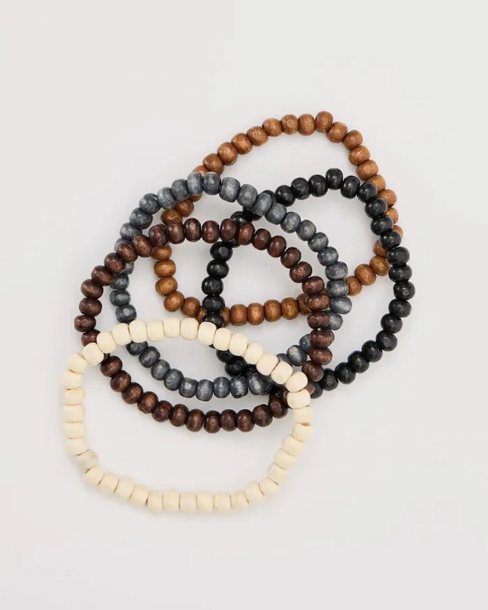 RWandCO Jewelry WoodenBead Bracelets 8211 Set Of 5 Multicolor 8211 Men