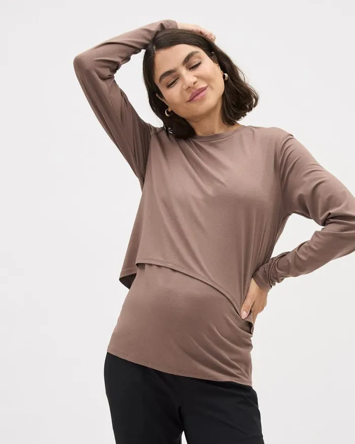 RWandCO Loungewear and Sleepwear LongSleeve Nursing Tee 8211 Thyme Maternity Deep Taupe 8211 Women RWandCO Loungewear and Sleepwear LongSleeve Nursing Tee 8211 Thyme Maternity Deep Taupe 8211 Women