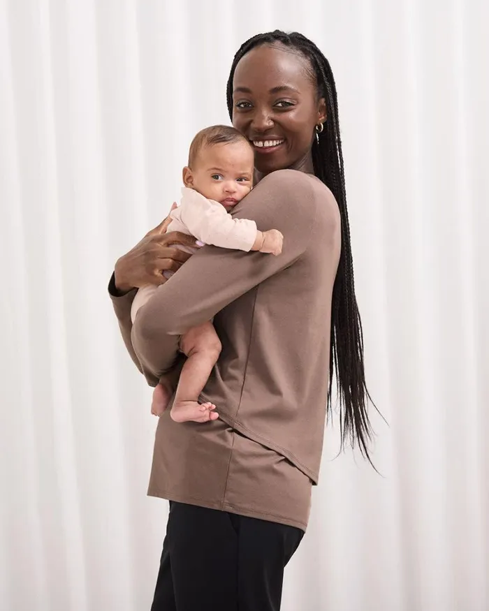 RWandCO Loungewear and Sleepwear LongSleeve Nursing Tee 8211 Thyme Maternity Deep Taupe 8211 Women RWandCO Loungewear and Sleepwear LongSleeve Nursing Tee 8211 Thyme Maternity Deep Taupe 8211 Women