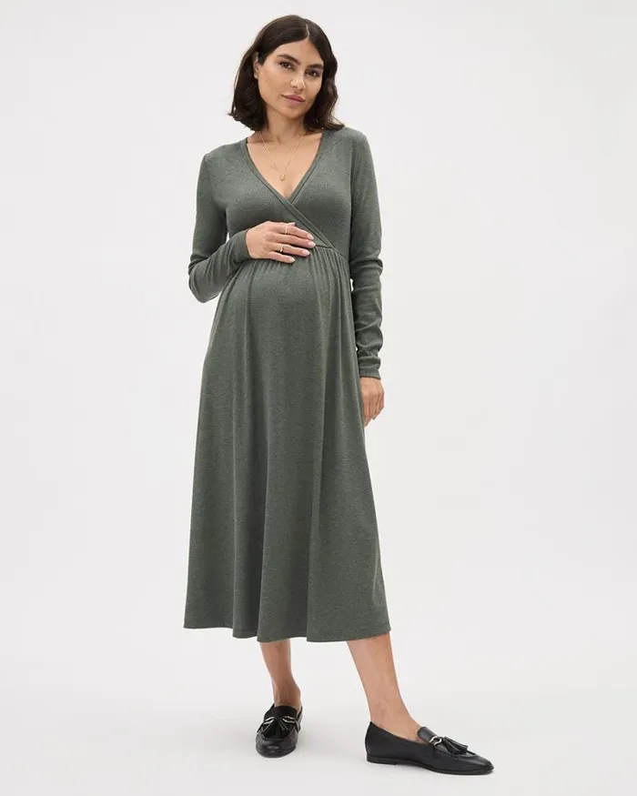 RWandCO Nursing Nursing Wrap Ribbed Sweater Dress 8211 Thyme Maternity Deep Depths 8211 Women RWandCO Nursing Nursing Wrap Ribbed Sweater Dress 8211 Thyme Maternity Deep Depths 8211 Women