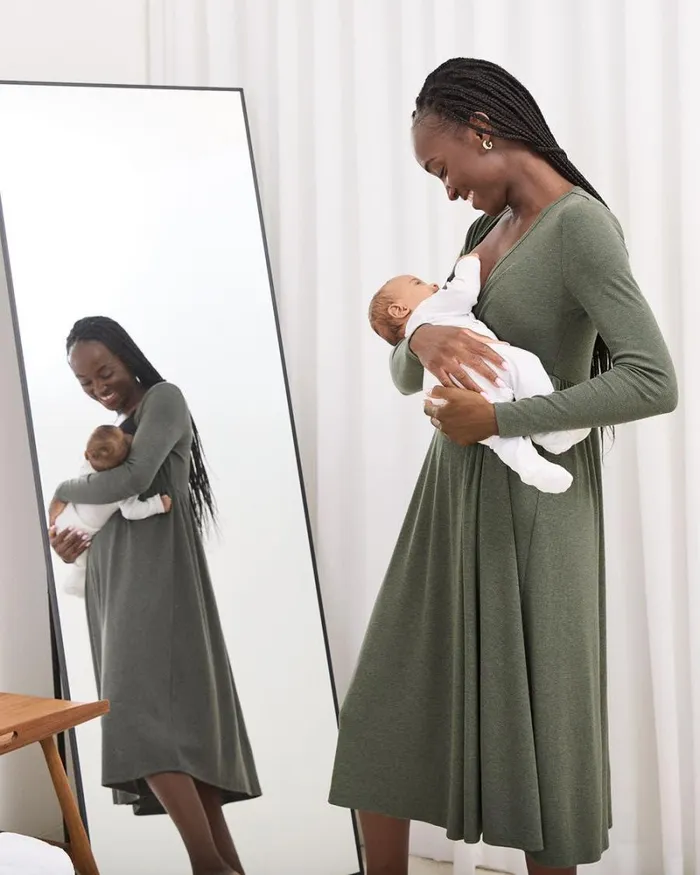 RWandCO Nursing Nursing Wrap Ribbed Sweater Dress 8211 Thyme Maternity Deep Depths 8211 Women RWandCO Nursing Nursing Wrap Ribbed Sweater Dress 8211 Thyme Maternity Deep Depths 8211 Women