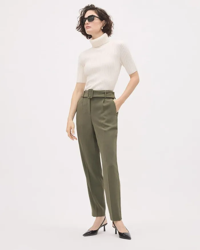 RWandCO Pants TaperedLeg HighRise Ankle Pant With Belt Dusty Olive 8211 Women RWandCO Pants TaperedLeg HighRise Ankle Pant With Belt Dusty Olive 8211 Women