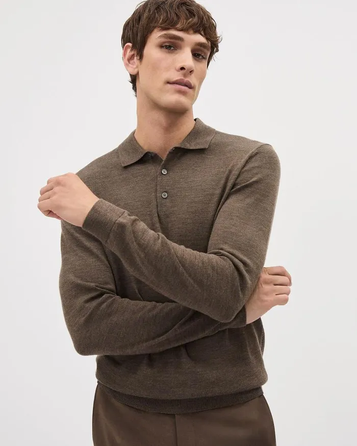 RWandCO Polos LongSleeve MerinoWool Polo Light Brown 8211 Men