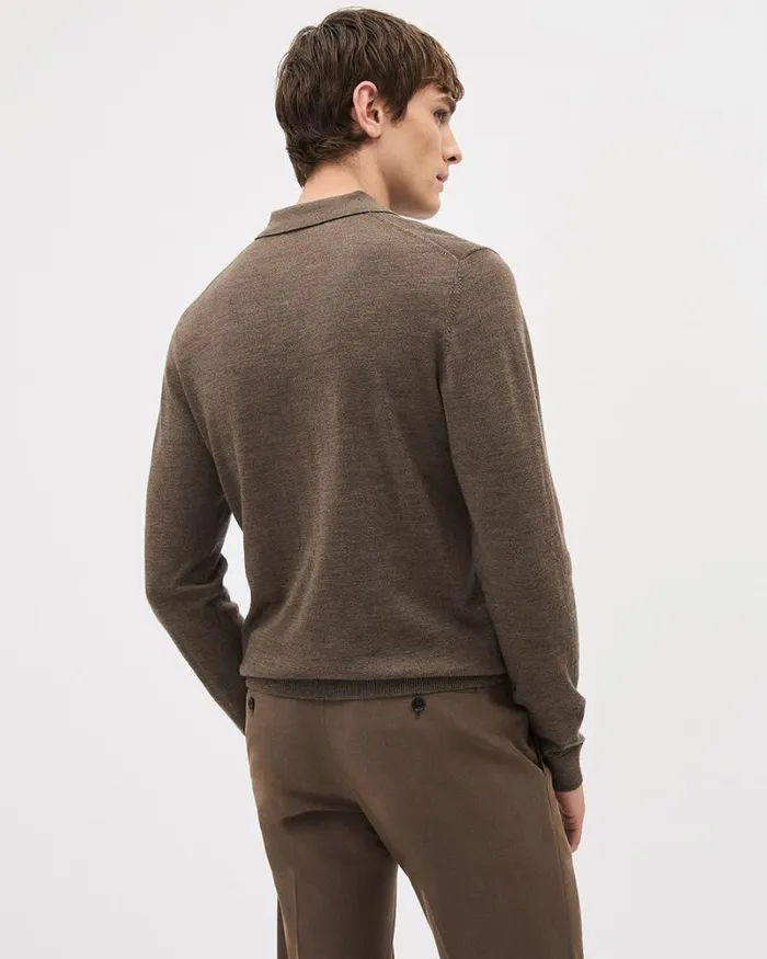 RWandCO Polos LongSleeve MerinoWool Polo Light Brown 8211 Men RWandCO Polos LongSleeve MerinoWool Polo Light Brown 8211 Men