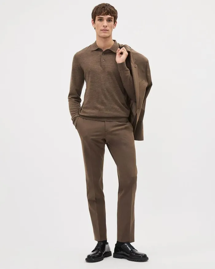 RWandCO Polos LongSleeve MerinoWool Polo Light Brown 8211 Men RWandCO Polos LongSleeve MerinoWool Polo Light Brown 8211 Men
