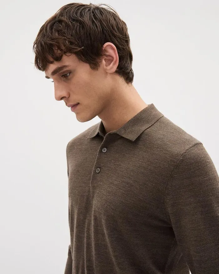 RWandCO Polos LongSleeve MerinoWool Polo Light Brown 8211 Men RWandCO Polos LongSleeve MerinoWool Polo Light Brown 8211 Men