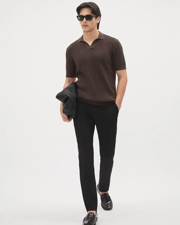 RWandCO Polos ShortSleeve Cotton Polo Sweater With Johnny Collar Seal Brown 8211 Men RWandCO Polos ShortSleeve Cotton Polo Sweater With Johnny Collar Seal Brown 8211 Men