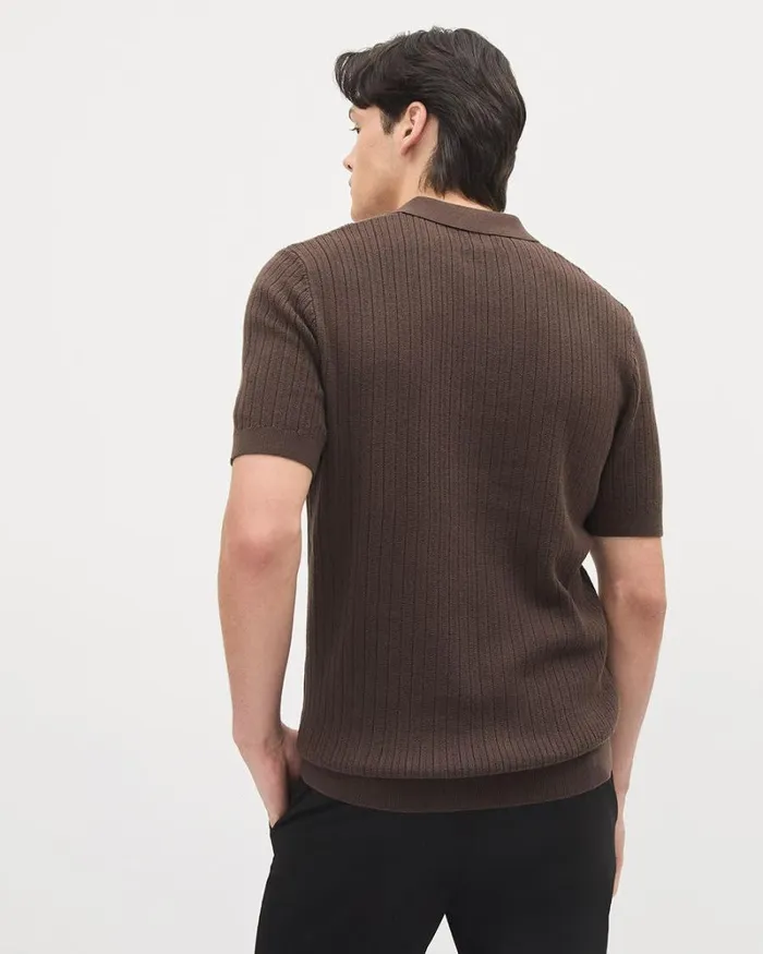 RWandCO Polos ShortSleeve Cotton Polo Sweater With Johnny Collar Seal Brown 8211 Men RWandCO Polos ShortSleeve Cotton Polo Sweater With Johnny Collar Seal Brown 8211 Men