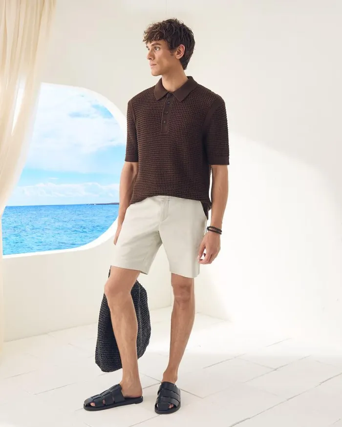 RWandCO Polos ShortSleeve Cotton Polo With Open Stitches Dark Brown 8211 Men