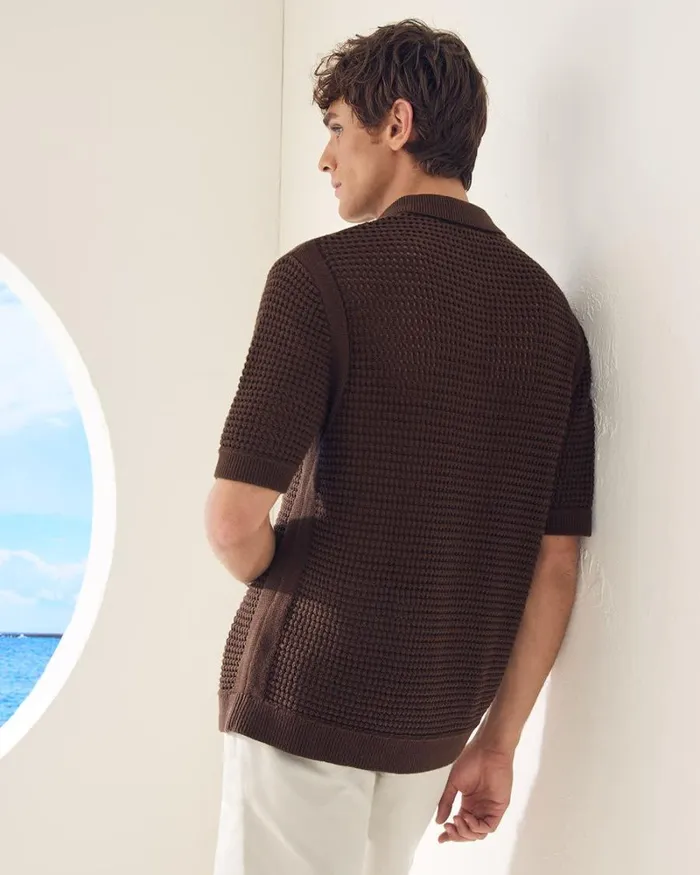 RWandCO Polos ShortSleeve Cotton Polo With Open Stitches Dark Brown 8211 Men