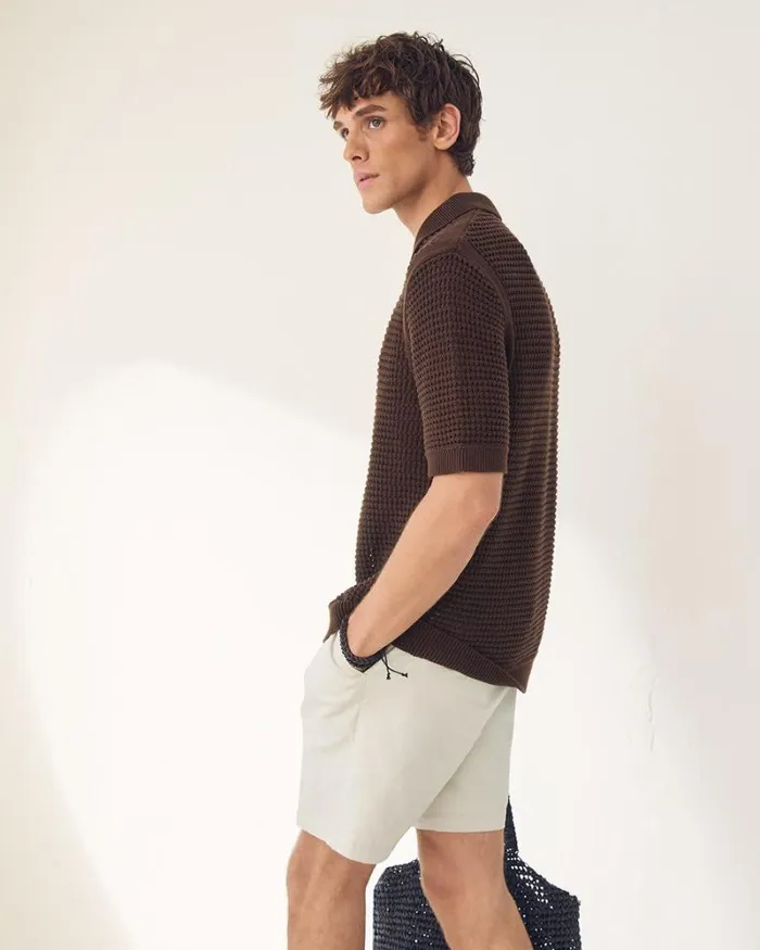 RWandCO Polos ShortSleeve Cotton Polo With Open Stitches Dark Brown 8211 Men