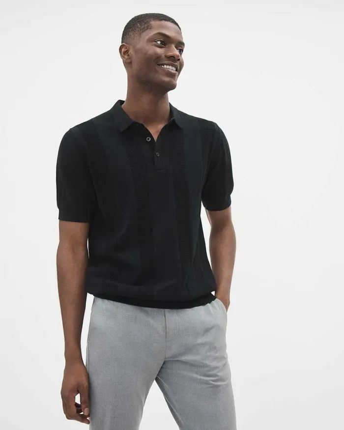RWandCO Polos ShortSleeve Polo Sweater With Vertical Stitches Black 8211 Men