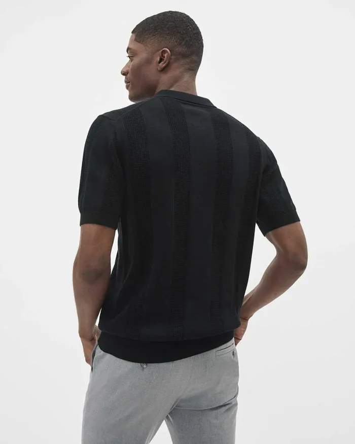 RWandCO Polos ShortSleeve Polo Sweater With Vertical Stitches Black 8211 Men RWandCO Polos ShortSleeve Polo Sweater With Vertical Stitches Black 8211 Men