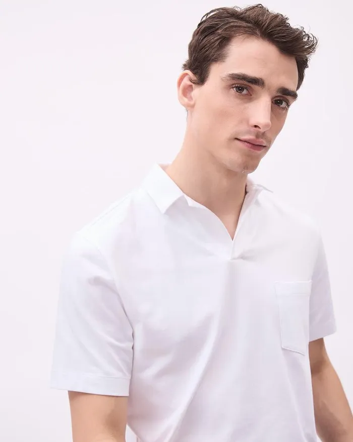 RWandCO Polos ShortSleeve Supima R Cotton Tee With Camp Collar Bright White 8211 Men RWandCO Polos ShortSleeve Supima R Cotton Tee With Camp Collar Bright White 8211 Men
