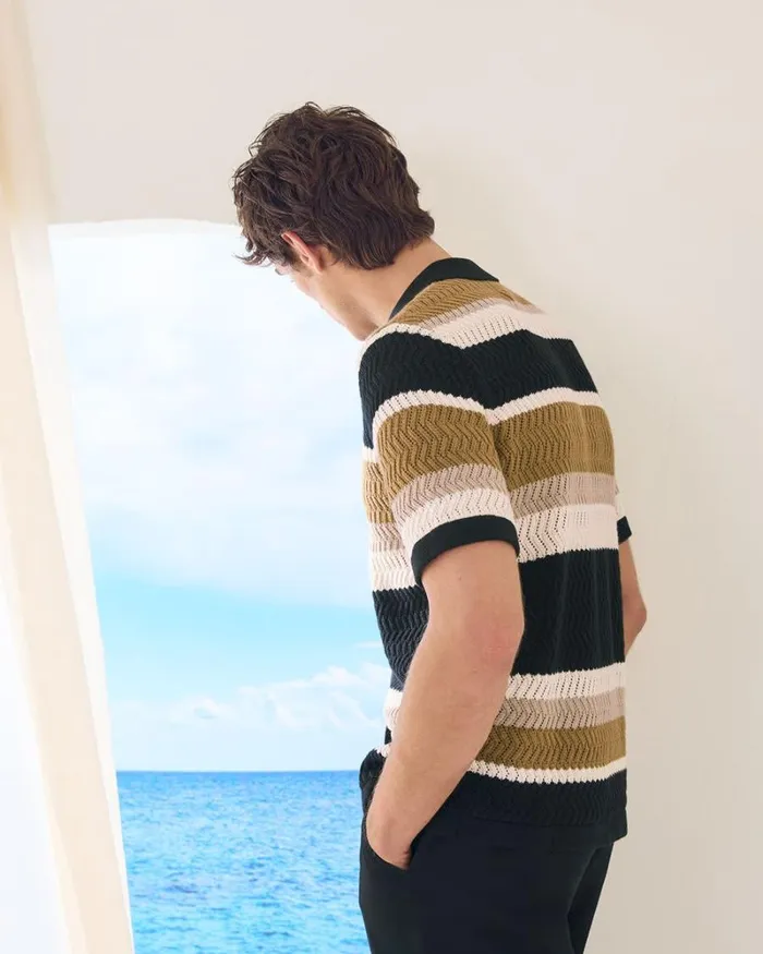 RWandCO Polos Striped ShortSleeve TexturedKnit Sweater Coconut Milk Multi 8211 Men RWandCO Polos Striped ShortSleeve TexturedKnit Sweater Coconut Milk Multi 8211 Men